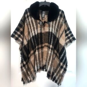 New Vince Camuto Plaid Cape Faux Leather Collar / One Size
